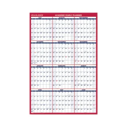 AT-A-GLANCE® Academic Erasable Reversible Extra Large Wall Calendar, 48 x 32, White/Blue/Red, 12 Month (July to June): 2024 to 2025