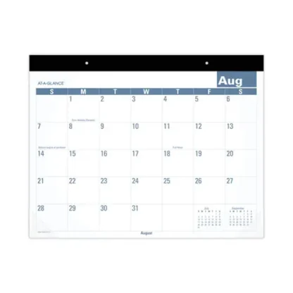 AT-A-GLANCE® Academic Large Print Desk Pad Calendar, 12-Month, July 2024 - June 2025, 21.75" x 17", White/Blue