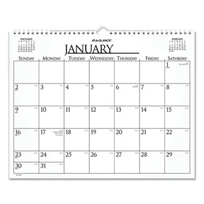 AT-A-GLANCE® Business Monthly Wall Calendar, 15 x 12, White/Black Sheets, 2025, 12-Month (Jan to Dec)