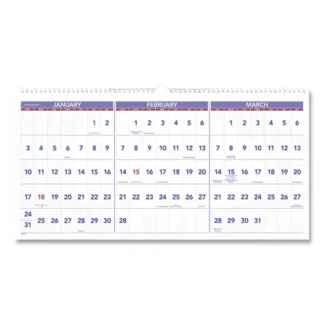 AT-A-GLANCE® Deluxe Three-Month Reference Wall Calendar, Horizontal Orientation, 24 x 12, White Sheets, 15-Month: Dec 2024 to Feb 2026