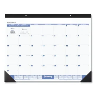AT-A-GLANCE® Desk Pad Calendar, 12-Month (Jan to Dec), 2025, 22" x 17", White Sheets, Black Binding, Black Corners