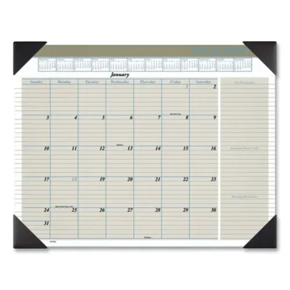 AT-A-GLANCE® Executive Monthly Desk Pad Calendar, 22" x 17", White, Black Corners, 12-Month (Jan-Dec), 2025
