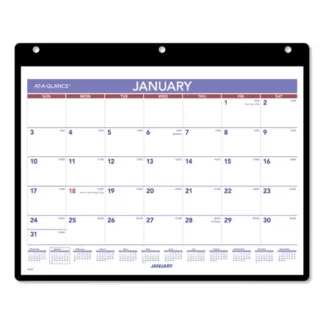 AT-A-GLANCE® Monthly Desk/Wall Calendar with Plastic Backboard and Bonus Pages, 11 x 8, White/Violet/Red Sheets, 12-Month (Jan-Dec): 2025