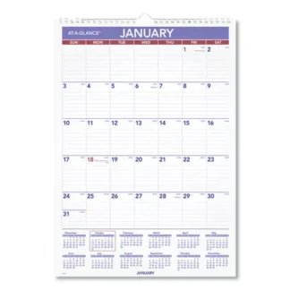 AT-A-GLANCE® Monthly Wall Calendar with Ruled Daily Blocks, 12 x 17, White Sheets, 12-Month (Jan to Dec), 2025