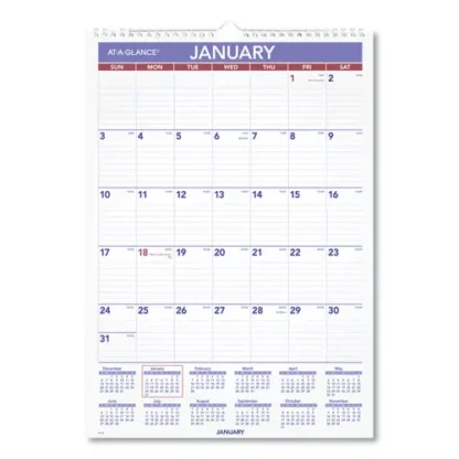 AT-A-GLANCE® Monthly Wall Calendar with Ruled Daily Blocks, 12 x 17, White Sheets, 12-Month (Jan to Dec), 2025