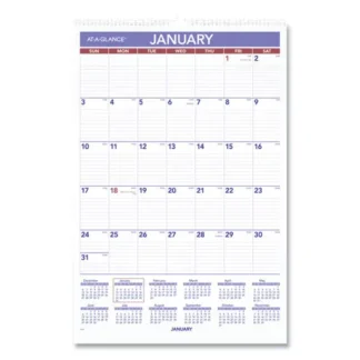 AT-A-GLANCE® Monthly Wall Calendar with Ruled Daily Blocks, 15.5 x 22.75, White Sheets, 12-Month (Jan to Dec): 2025