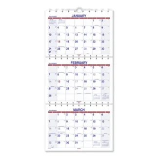 AT-A-GLANCE® Move-A-Page Three-Month Wall Calendar, 12 x 27, White/Red/Blue Sheets, 15-Month: Dec 2024 to Feb 2026