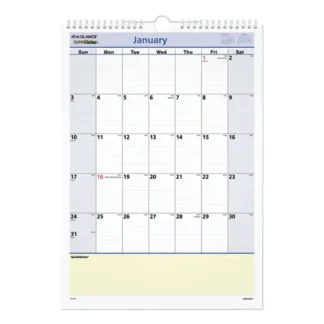 AT-A-GLANCE® QuickNotes Wall Calendar, 12 x 17, White/Blue/Yellow Sheets, 12-Month (Jan to Dec): 2025