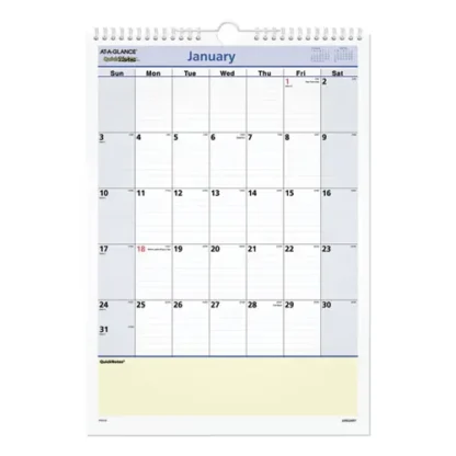 AT-A-GLANCE® QuickNotes Wall Calendar, 12 x 17, White/Blue/Yellow Sheets, 12-Month (Jan to Dec): 2025