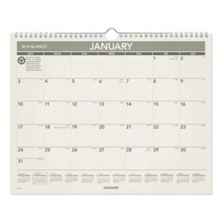 AT-A-GLANCE® Recycled Wall Calendar, 12-Month (Jan to Dec), 2025, Sand/Green, 15 x 12, Unruled Blocks