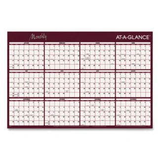 AT-A-GLANCE® Reversible Horizontal Erasable Wall Planner, 12-Month, 48" x 32", Assorted Colors, 2025
