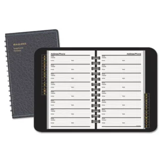 AT-A-GLANCE® Telephone/Address Book, Black Simulated Leather, 100 Sheets
