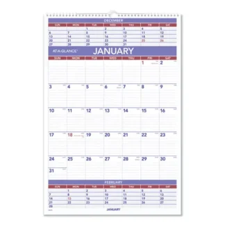 AT-A-GLANCE® Three-Month Wall Calendar, 2025, 15.5" x 22.75", White Sheets, 12-Month (Jan to Dec)
