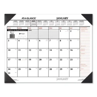 AT-A-GLANCE® Two-Color Monthly Desk Pad Calendar, 22 x 17, White Sheets, Black Corners, 12-Month (Jan to Dec): 2025