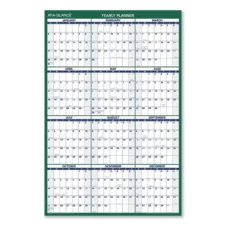 AT-A-GLANCE® Vertical Erasable Wall Planner, 32 x 48, White/Green Sheets, 12-Month (Jan to Dec): 2025