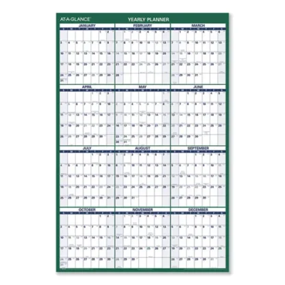 AT-A-GLANCE® Vertical Erasable Wall Planner, 32 x 48, White/Green Sheets, 12-Month (Jan to Dec): 2025