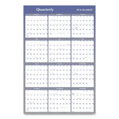 AT-A-GLANCE® Vertical/Horizontal Erasable Quarterly/Monthly Wall Planner, 2025, 12-Month (Jan to Dec), 24" x 36", White/Blue