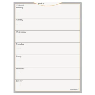 AT-A-GLANCE® WallMates Self-Adhesive Dry Erase Weekly Planning Surface, 18 x 24, White/Gray/Orange, Undated