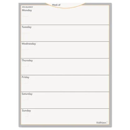 AT-A-GLANCE® WallMates Self-Adhesive Dry Erase Weekly Planning Surface, 18 x 24, White/Gray/Orange, Undated