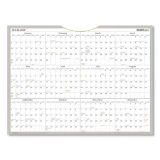 AT-A-GLANCE® WallMates Self-Adhesive Dry Erase Yearly Planning Surfaces, 2025, 12-Month Jan-Dec, 24" x 18", White/Gray/Orange