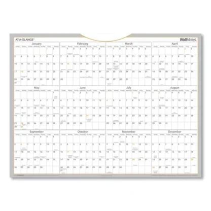 AT-A-GLANCE® WallMates Self-Adhesive Dry Erase Yearly Planning Surfaces, 2025, 12-Month Jan-Dec, 24" x 18", White/Gray/Orange