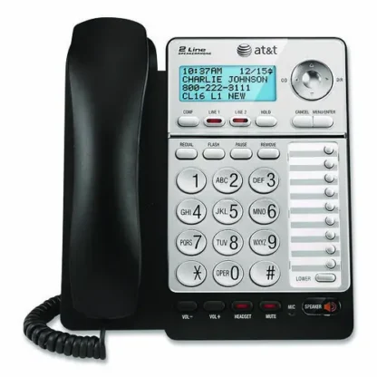 AT&T® ML17928 Two-Line Corded Speakerphone, Black/Silver