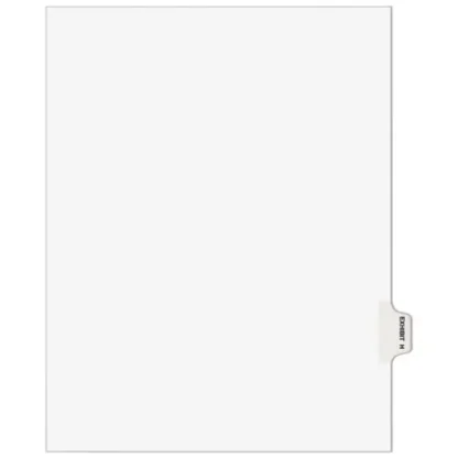 Avery® Avery-Style Preprinted Legal Side Tab Divider, 26-Tab, Exhibit H, 11 x 8.5, White, 25/Pack, (1378)