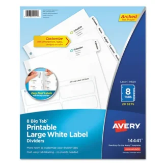 Avery® Big Tab Printable Large White Label Tab Dividers, 8-Tab, 11 x 8.5, White, 20 Sets