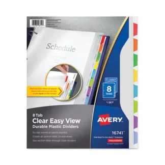 Avery® Clear Easy View Plastic Dividers with Multicolored Tabs and Sheet Protector, 8-Tab, 11 x 8.5, Clear, 1 Set
