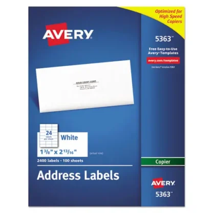 Avery® Copier Mailing Labels, 1.38 x 2.81, White, 24/Sheet, 100 Sheets/Box