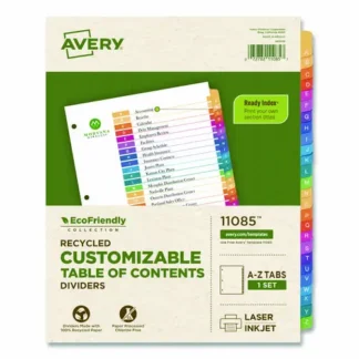 Avery® Customizable Table of Contents Ready Index Dividers with Multicolor Tabs, 26-Tab, A to Z, 11 x 8.5, White, 1 Set