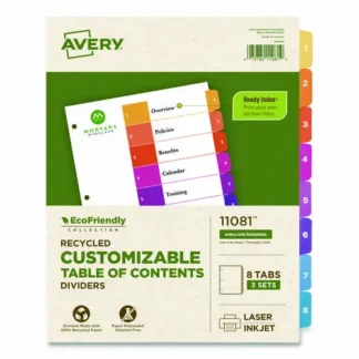 Avery® Customizable Table of Contents Ready Index Dividers with Multicolor Tabs, 8-Tab, 1 to 8, 11 x 8.5, White, 3 Sets