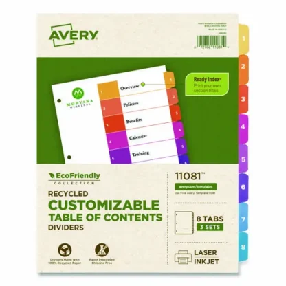 Avery® Customizable Table of Contents Ready Index Dividers with Multicolor Tabs, 8-Tab, 1 to 8, 11 x 8.5, White, 3 Sets