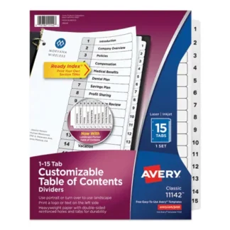 Avery® Customizable TOC Ready Index Black and White Dividers, 15-Tab, 1 to 15