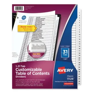 Avery® Customizable TOC Ready Index Black and White Dividers, 31-Tab, 1 to 31