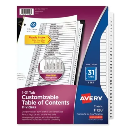 Avery® Customizable TOC Ready Index Black and White Dividers, 31-Tab, 1 to 31