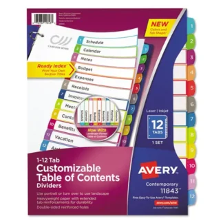 Avery® Customizable TOC Ready Index Multicolor Tab Dividers, 12-Tab, 1 to 12