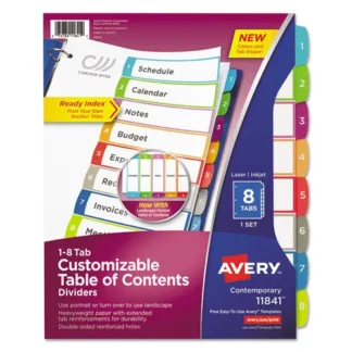 Avery® Customizable TOC Ready Index Multicolor Tab Dividers, 8-Tab, 1 to 8