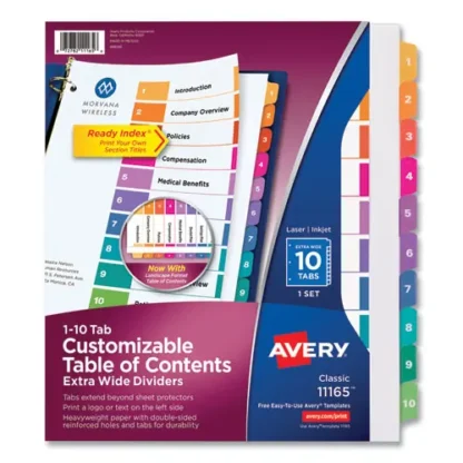 Avery® Customizable TOC Ready Index Multicolor Tab Dividers, Extra Wide Tabs, 10-Tab Set, 11 x 9.25, White