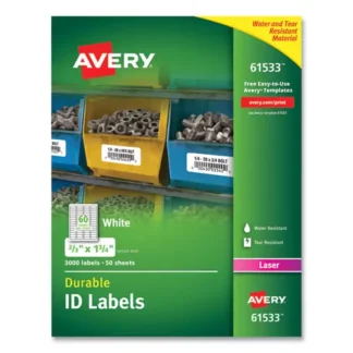 Avery® Durable Permanent ID Labels with TrueBlock Technology, Laser Printers, 0.66 x 1.75, White, 60/Sheet, 50 Sheets/Pack