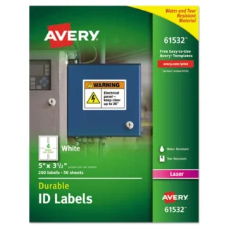 Avery® Durable Permanent ID Labels with TrueBlock Technology, Laser Printers, 3.5 x 5, White, 4/Sheet, 50 Sheets/Pack