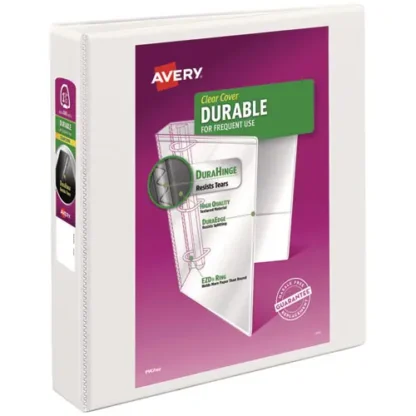 Avery® Durable View Binder with DuraHinge and EZD Rings, 3 Rings, 1.5" Capacity, 11 x 8.5, White (9401)