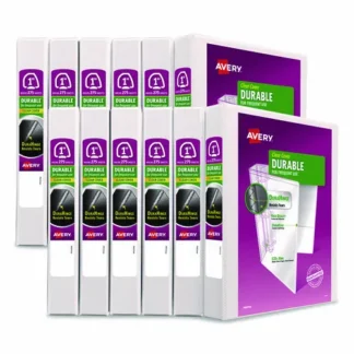 Avery® Durable View Binder with DuraHinge and EZD Rings, 3 Rings, 1" Capacity, White, 12/Carton (9301)