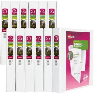 Avery® Durable View Binder with DuraHinge and Slant Rings, 1" Capacity, White, 12/Carton