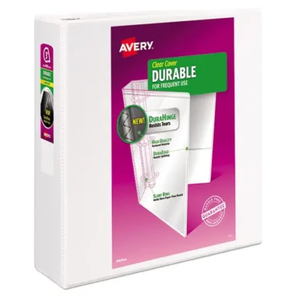 Avery® Durable View Binder with DuraHinge® and Slant Rings, 3" Capacity, 3 Rings, 11 x 8.5, White