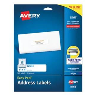 Avery® Easy Peel White Address Labels with Sure Feed Technology, 1 x 4, Inkjet Printers, White, 500 Labels (20/Sheet, 25 Sheets)