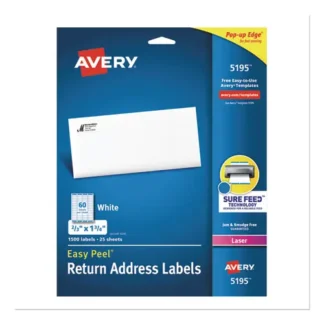 Avery® Easy Peel White Address Labels with Sure Feed® Technology, Laser Printers, 0.66 x 1.75, White, 1500 Labels (60/Sheet, 25 Sheets)