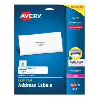 Avery® Easy Peel White Address Labels with Sure Feed Technology, Laser Printers, 1" x 4", White, 500 Labels