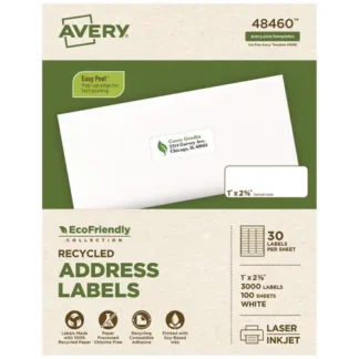 Avery® EcoFriendly Mailing Labels, Inkjet/Laser Printers, 1 x 2.63, White, 30/Sheet, 100 Sheets/Pack