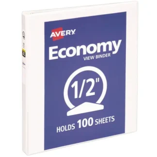 Avery® Economy View Binder with Round Rings, 0.5" Capacity, 3 Rings, White, 11 x 8.5 (5706)